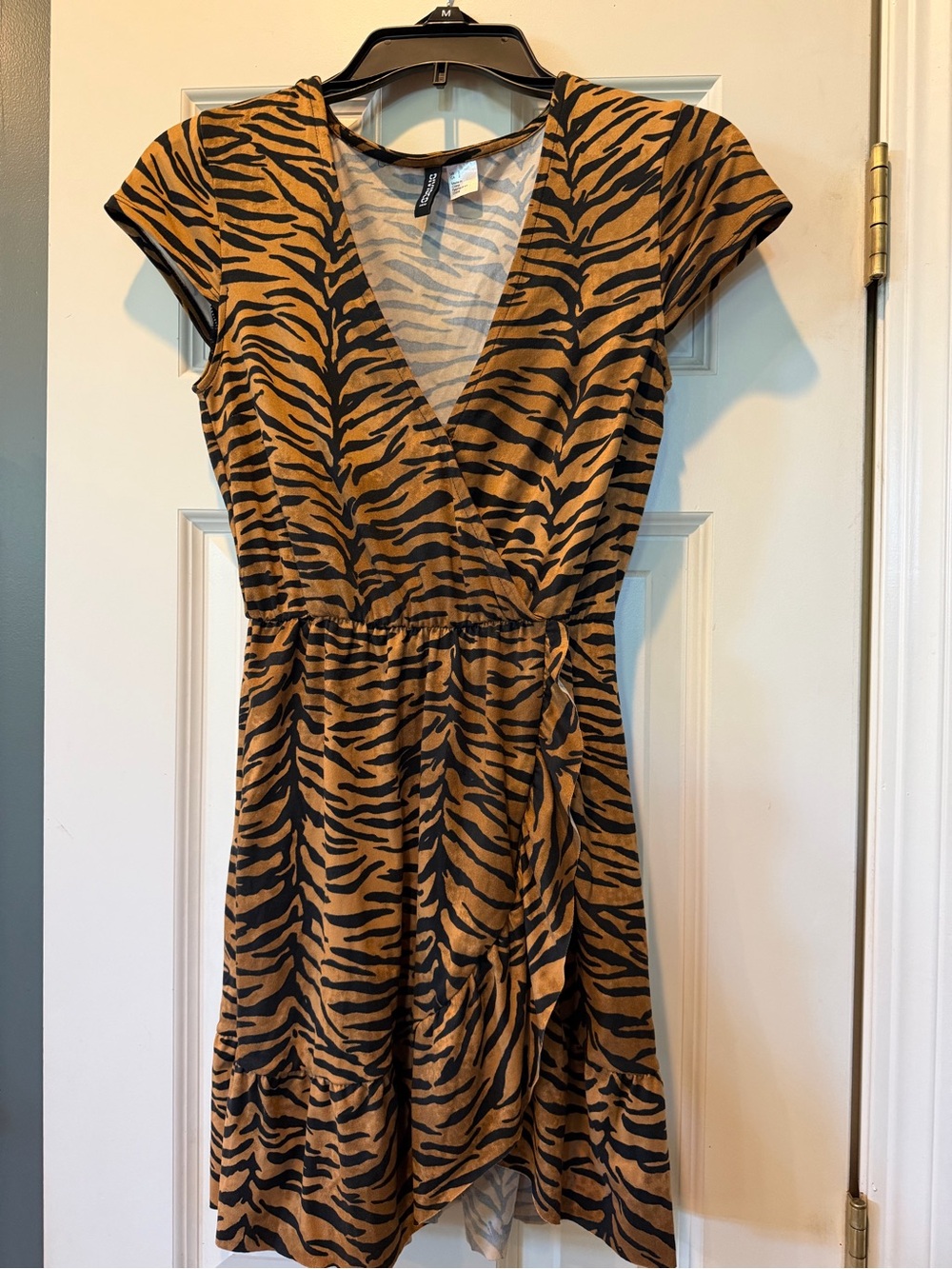 H&M Tiger-Striped Wrap Midi Dress - Black & Brown